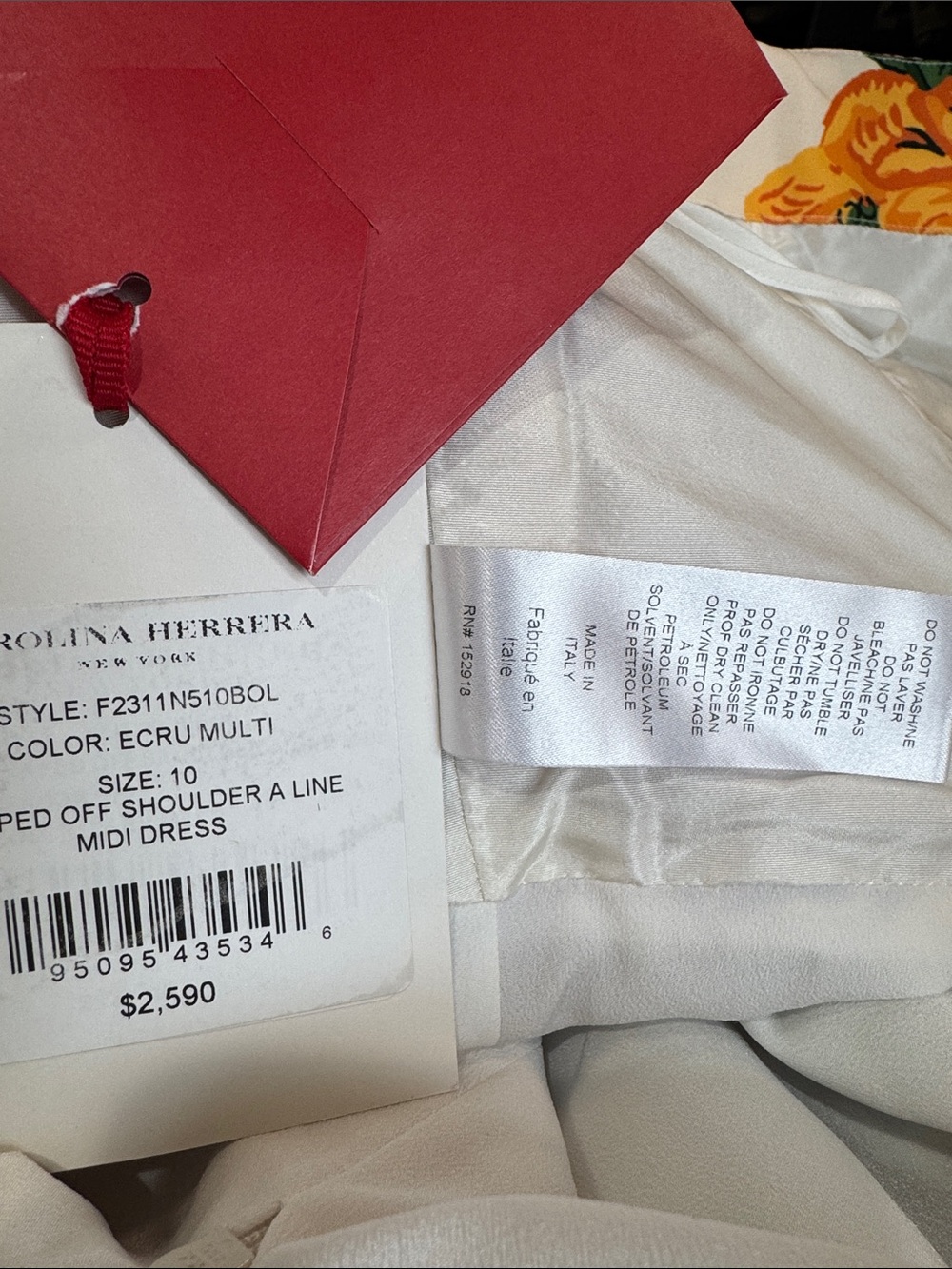 Carolina Herrera Draped Off Shoulder A Line Midi Dress #623 - Picture 9 of 9